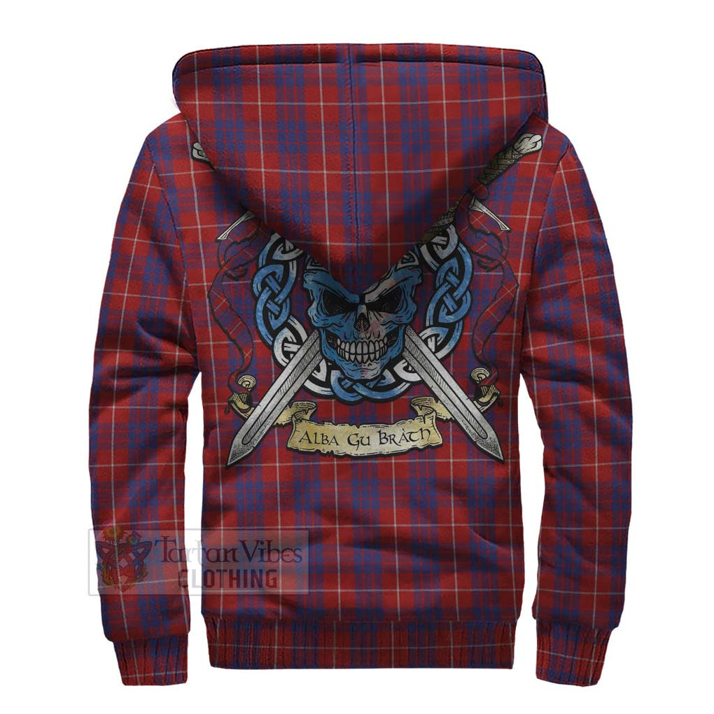 Tartan Vibes Clothing Hamilton Tartan Sherpa Hoodie with Family Crest Celtic Skull Style