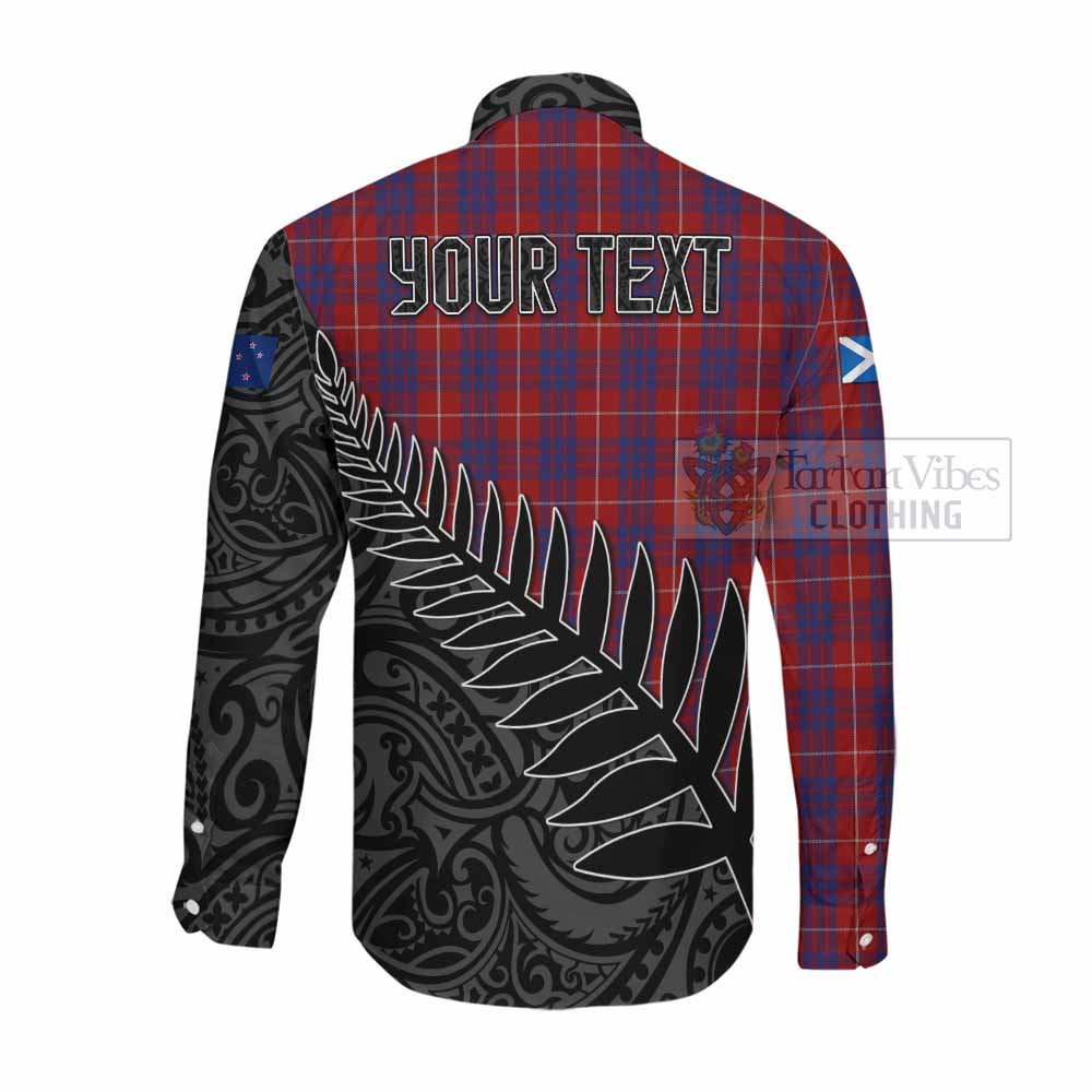 Tartan Vibes Clothing Hamilton Crest Tartan Long Sleeve Button Shirt with New Zealand Silver Fern Half Style