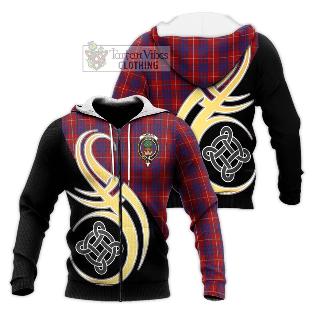 Hamilton Tartan Knitted Hoodie with Family Crest and Celtic Symbol Style Unisex Knitted Zip Hoodie - Tartan Vibes Clothing