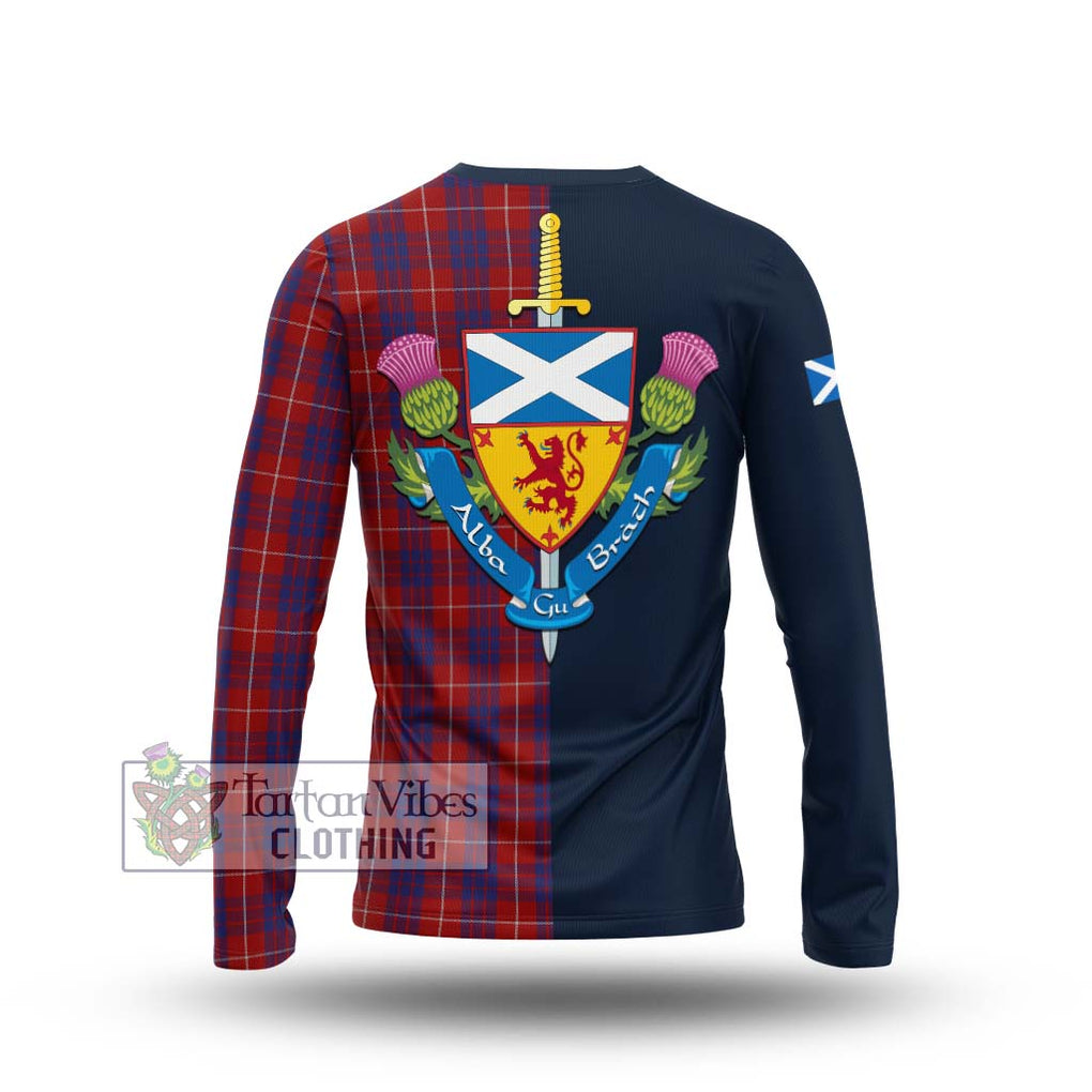 Tartan Vibes Clothing Hamilton Tartan Long Sleeve T-Shirt with Scottish Lion Royal Arm Half Style