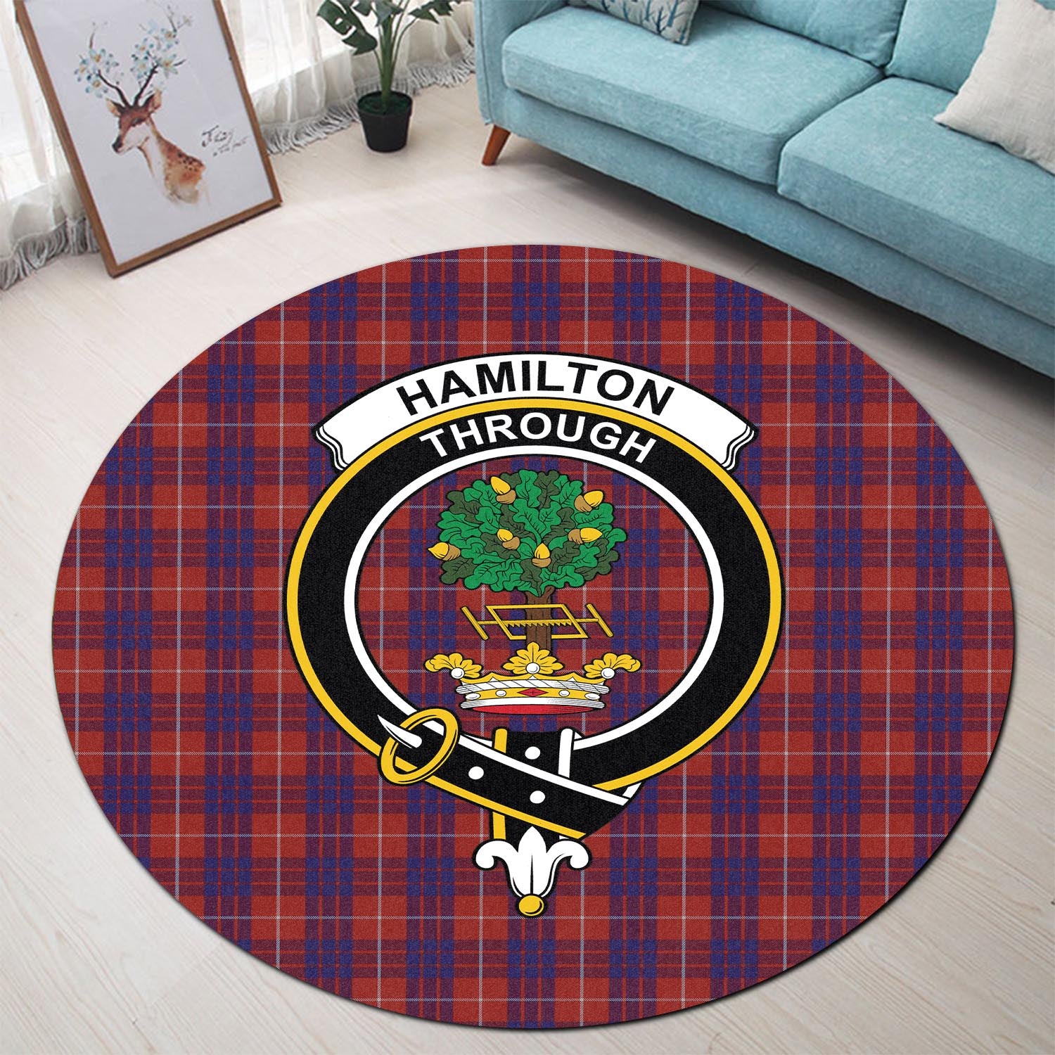 hamilton-tartan-round-rug-with-family-crest