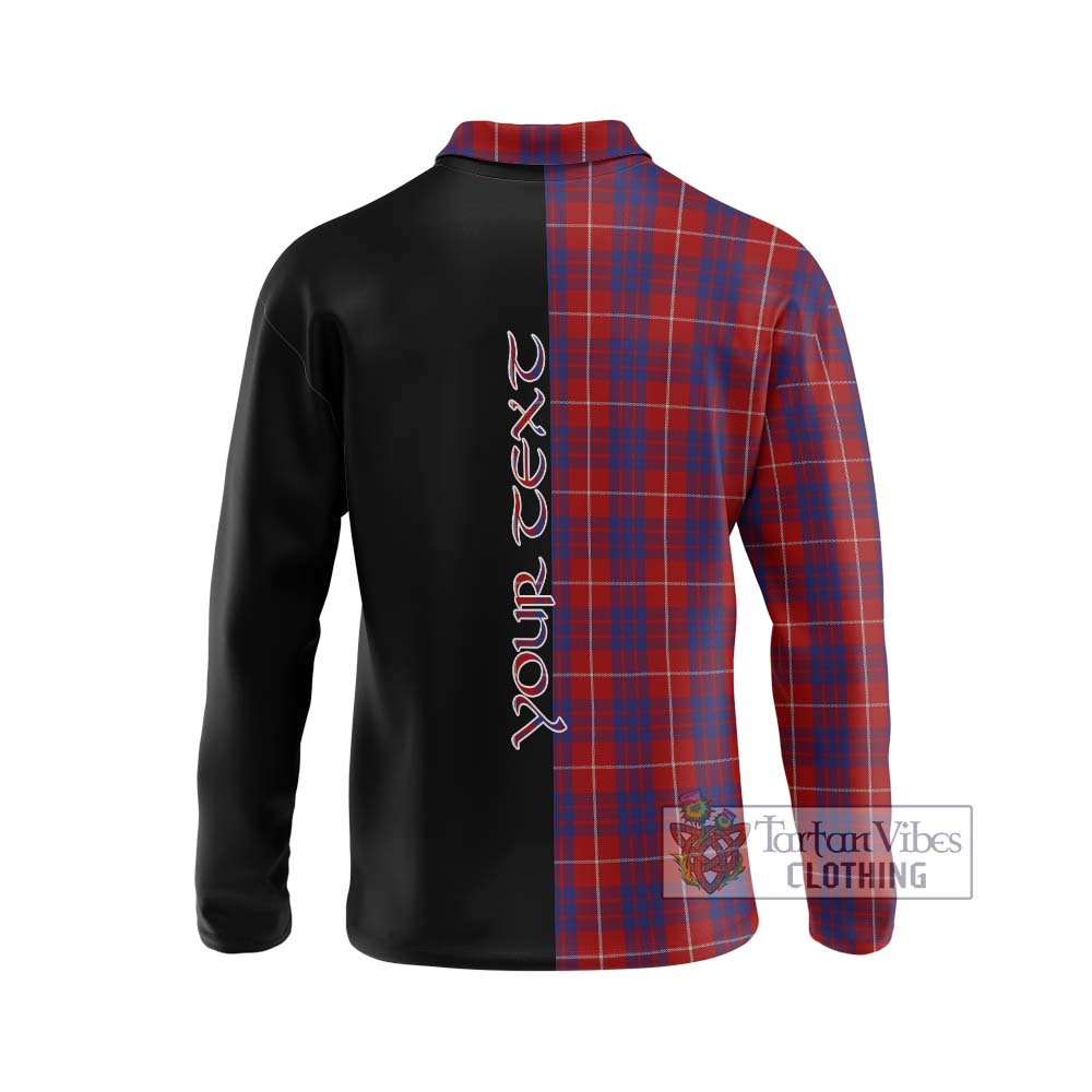 Hamilton Tartan Long Sleeve Polo Shirt with Family Crest and Half Of Me Style - Tartanvibesclothing Shop