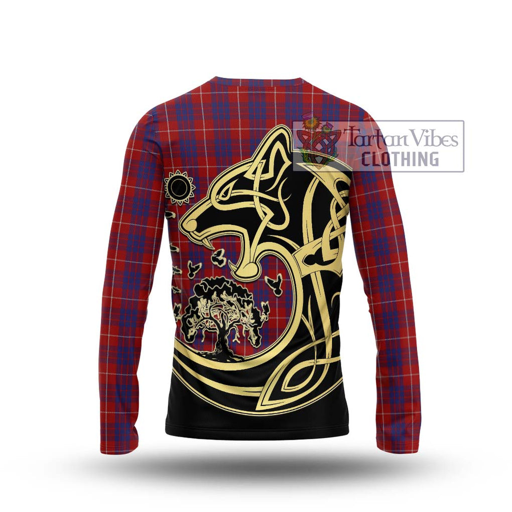 Hamilton Tartan Long Sleeve T-Shirt with Family Crest Celtic Wolf Style - Tartan Vibes Clothing