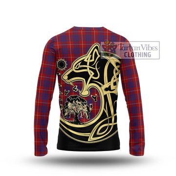 Hamilton Tartan Long Sleeve T-Shirt with Family Crest Celtic Wolf Style