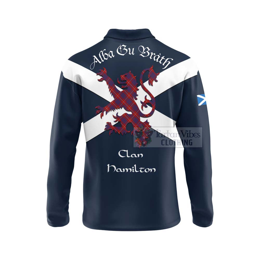 Tartan Vibes Clothing Hamilton Tartan Lion Rampant Long Sleeve Polo Shirt – Proudly Display Your Heritage with Alba Gu Brath and Clan Name