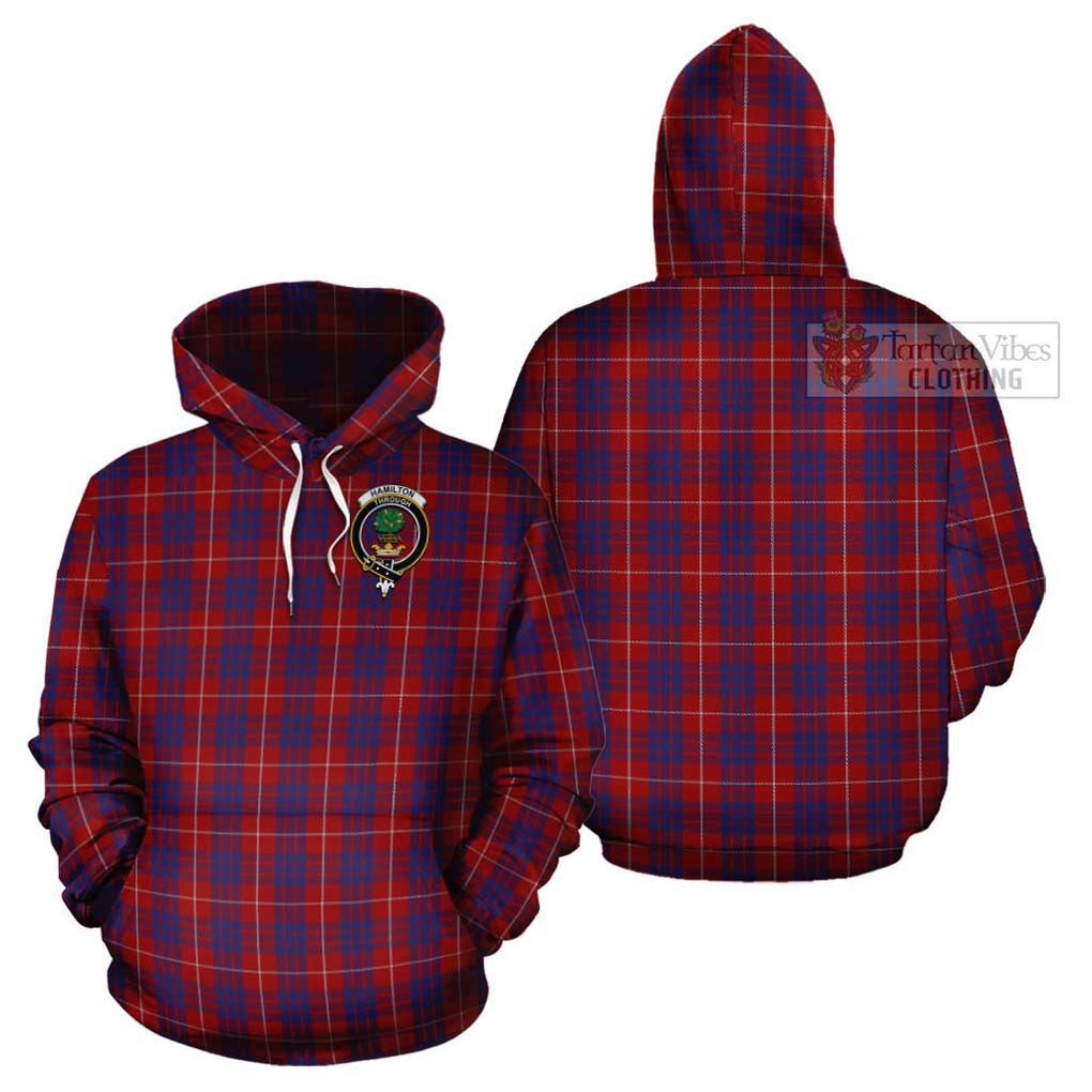 Hamilton Tartan Cotton Hoodie with Family Crest Pullover Hoodie - Tartan Vibes Clothing