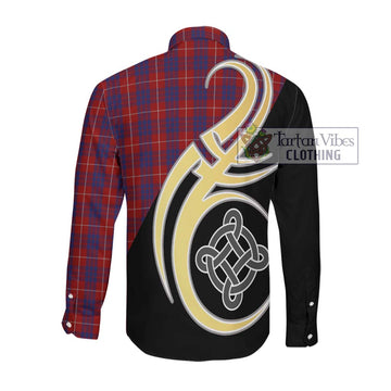 Hamilton Tartan Long Sleeve Button Shirt with Family Crest and Celtic Symbol Style