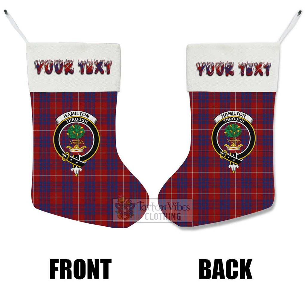 Tartan Vibes Clothing Hamilton Tartan Family Crest Christmas Stocking with Personalized Text