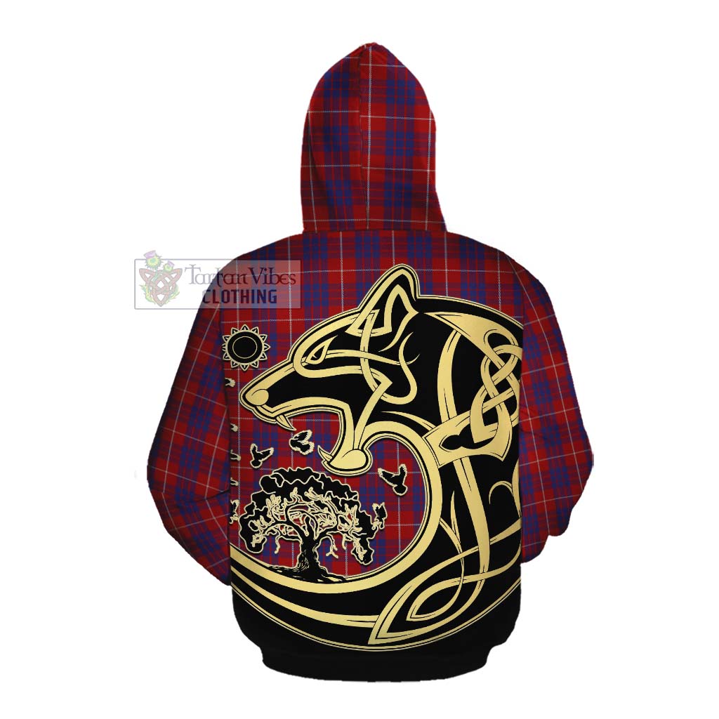 Tartan Vibes Clothing Hamilton Tartan Cotton Hoodie with Family Crest Celtic Wolf Style