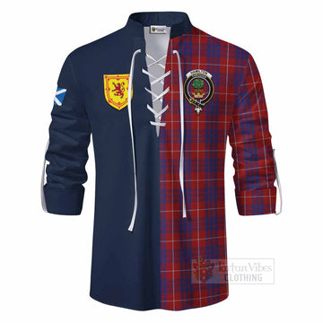 Hamilton Tartan Ghillie Kilt Shirt Alba with Scottish Lion Royal Arm Half Style