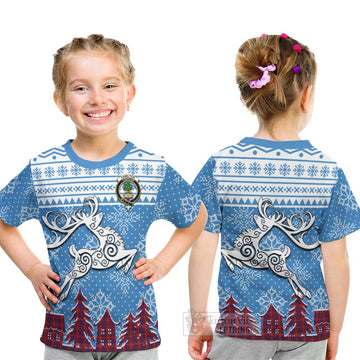 Hamilton Clan Christmas Kid T-Shirt Celtic Reindeer Style