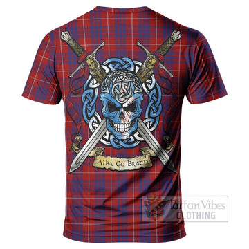 Hamilton Tartan T-Shirt with Family Crest Celtic Skull Style