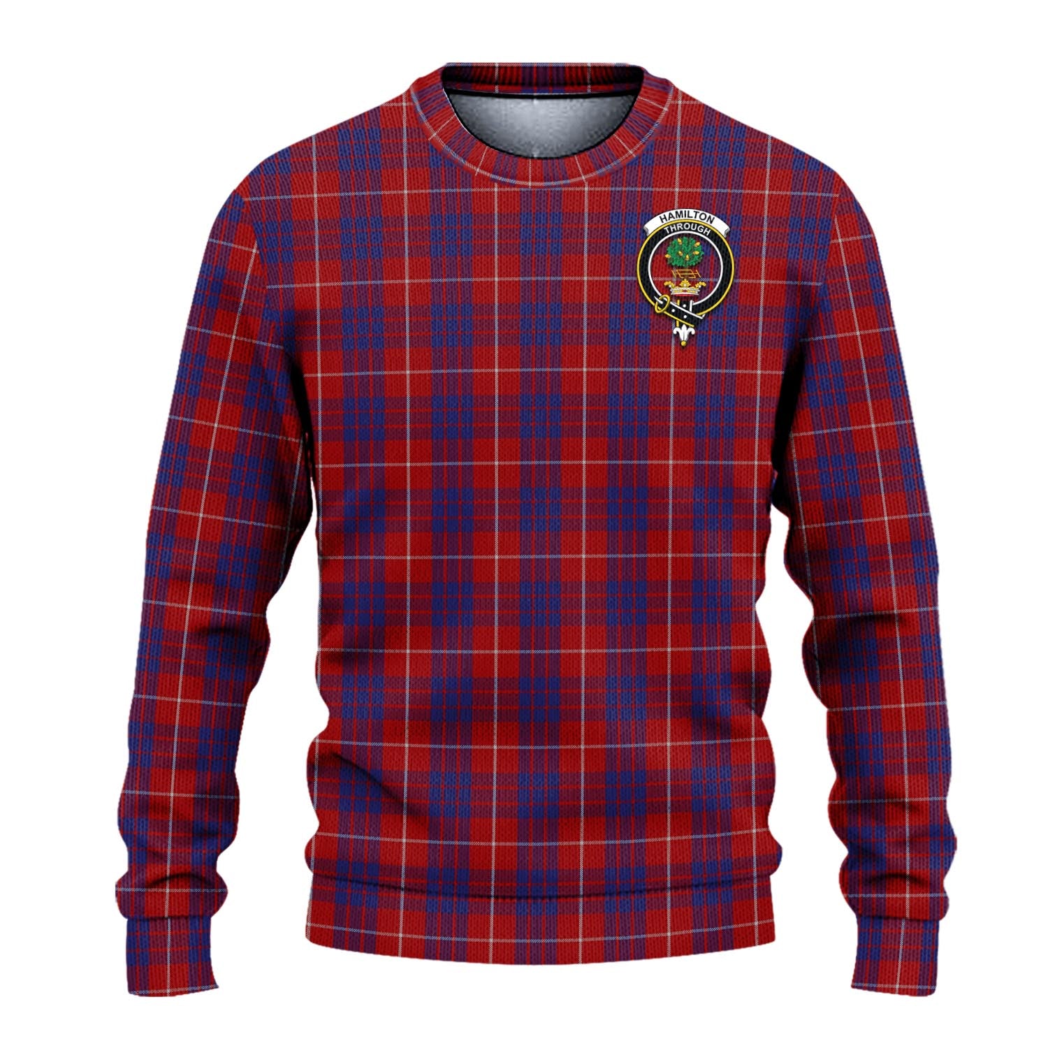 Hamilton Tartan Knitted Sweater with Family Crest - Tartanvibesclothing