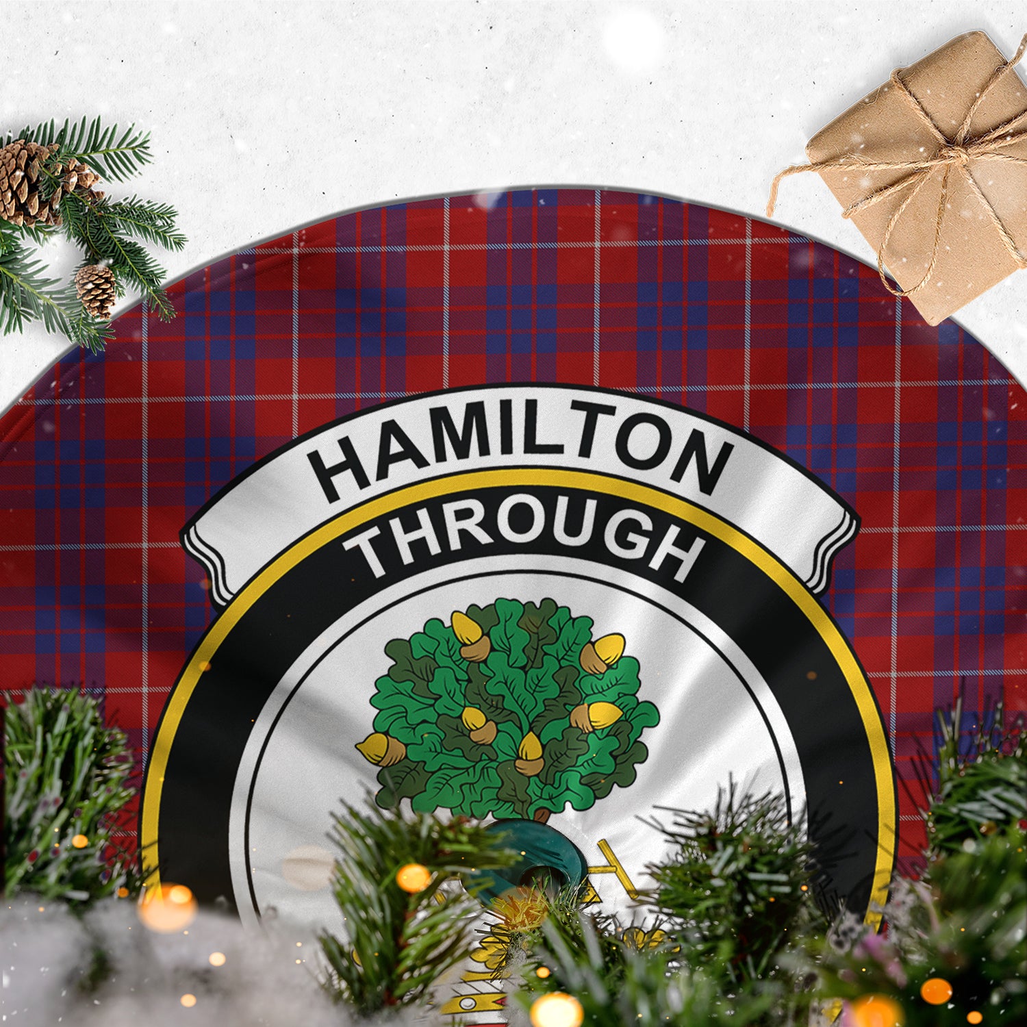 Hamilton Tartan Christmas Tree Skirt with Family Crest - Tartanvibesclothing