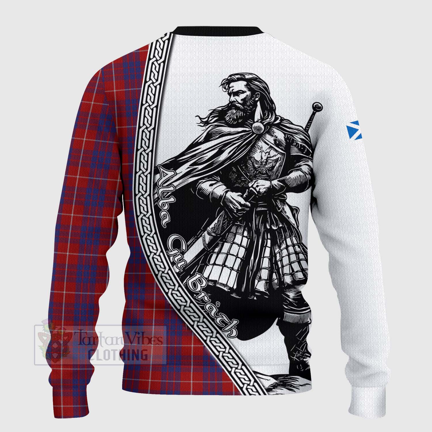 Tartan Vibes Clothing Hamilton Tartan Clan Crest Knitted Sweater with Highlander Warrior Celtic Style