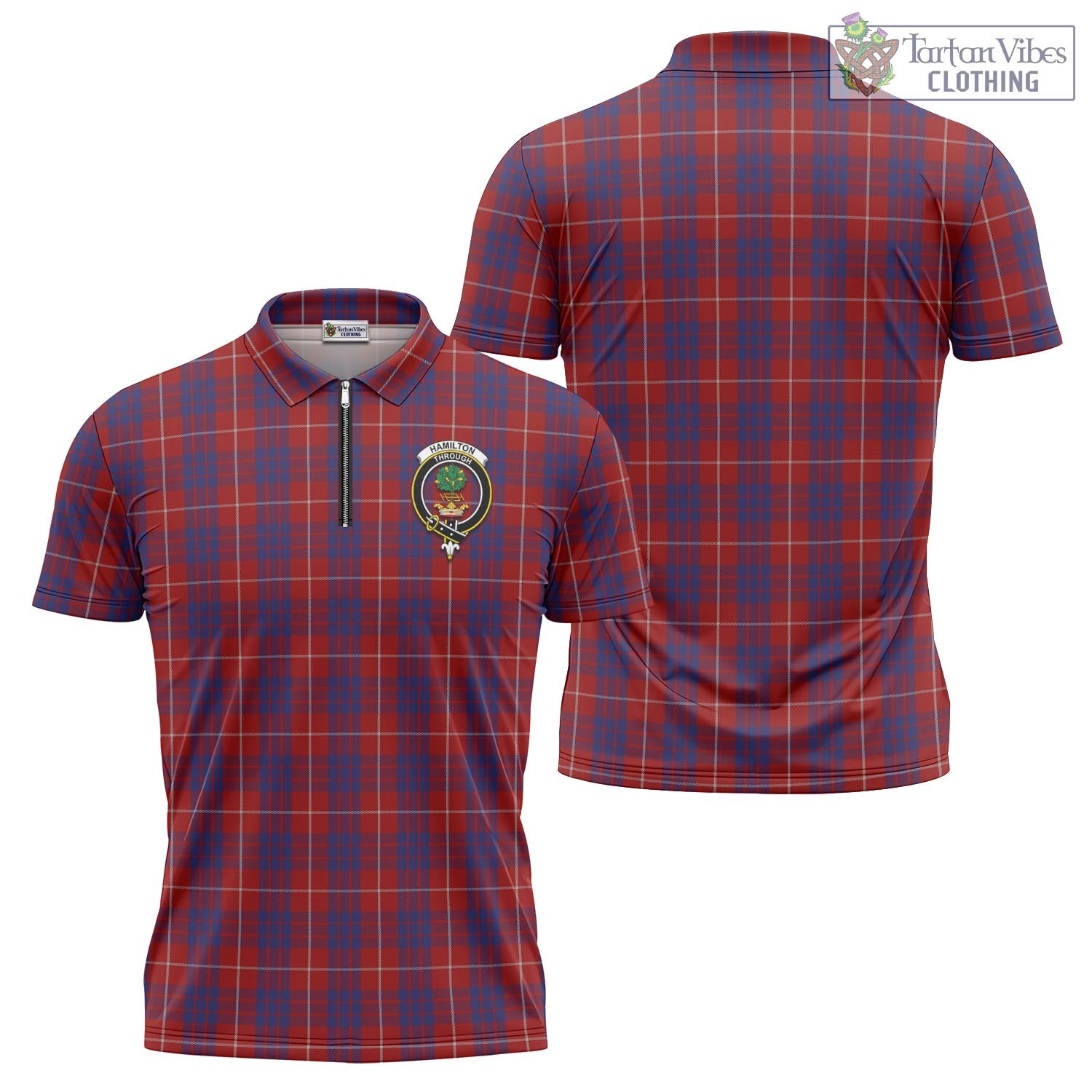 Tartan Vibes Clothing Hamilton Tartan Zipper Polo Shirt with Family Crest