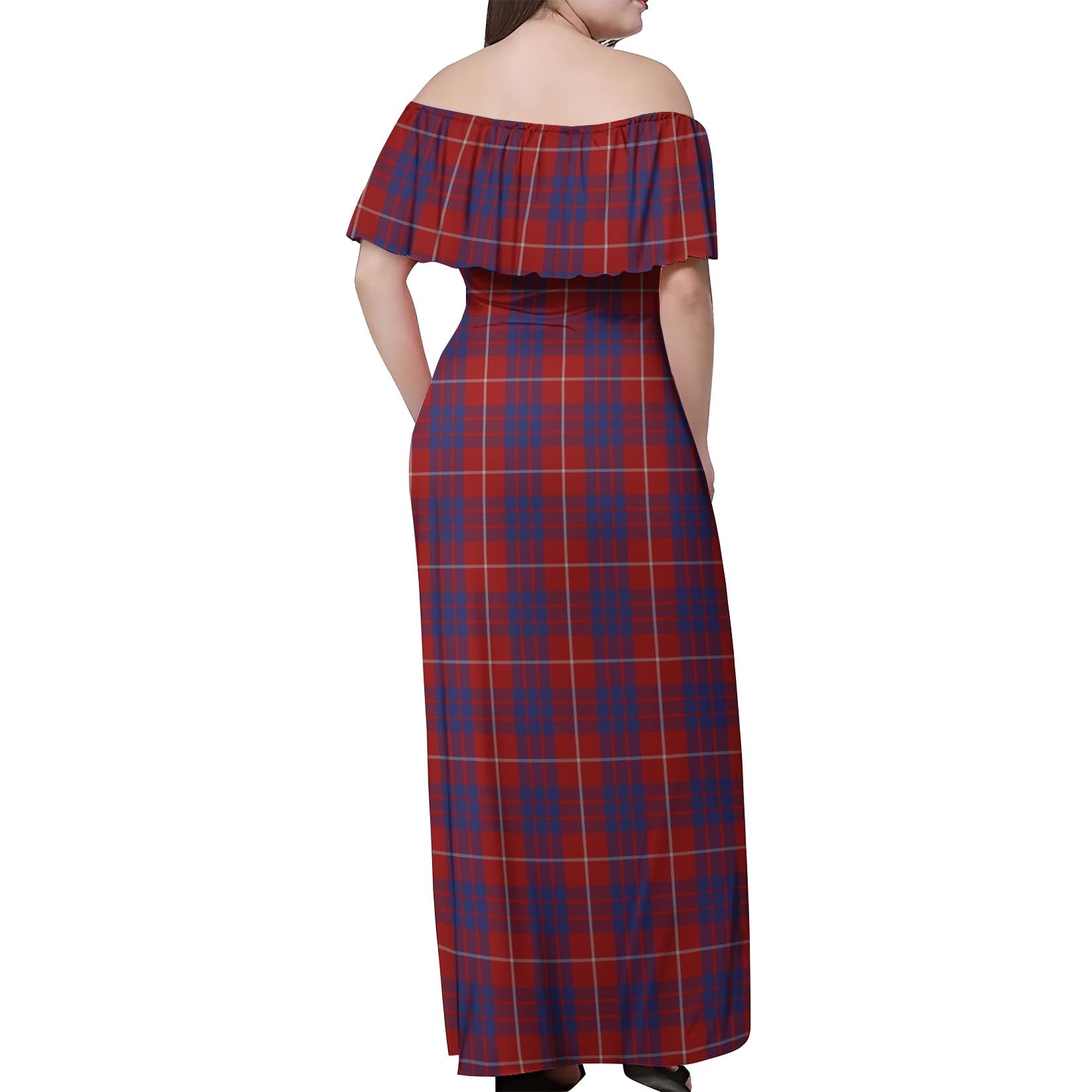 Hamilton Tartan Off Shoulder Long Dress - Tartanvibesclothing