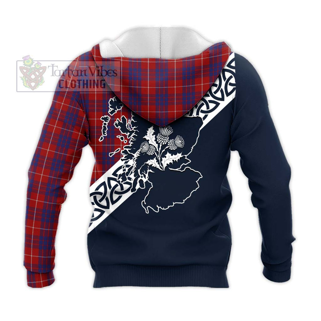 Tartan Vibes Clothing Hamilton Tartan Knitted Hoodie Featuring Thistle and Scotland Map