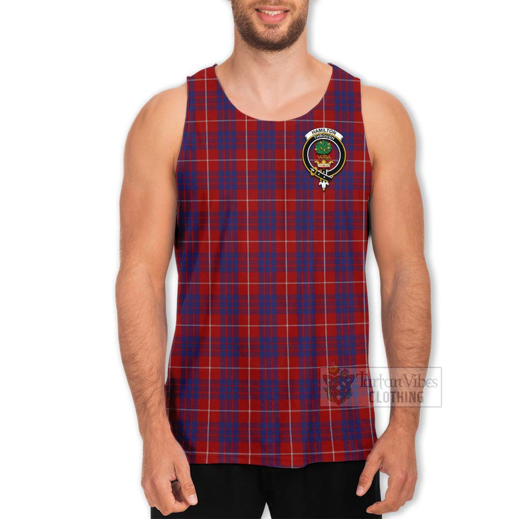 Tartan Vibes Clothing Hamilton Tartan Men's Tank Top with Family Crest Celtic Skull Style