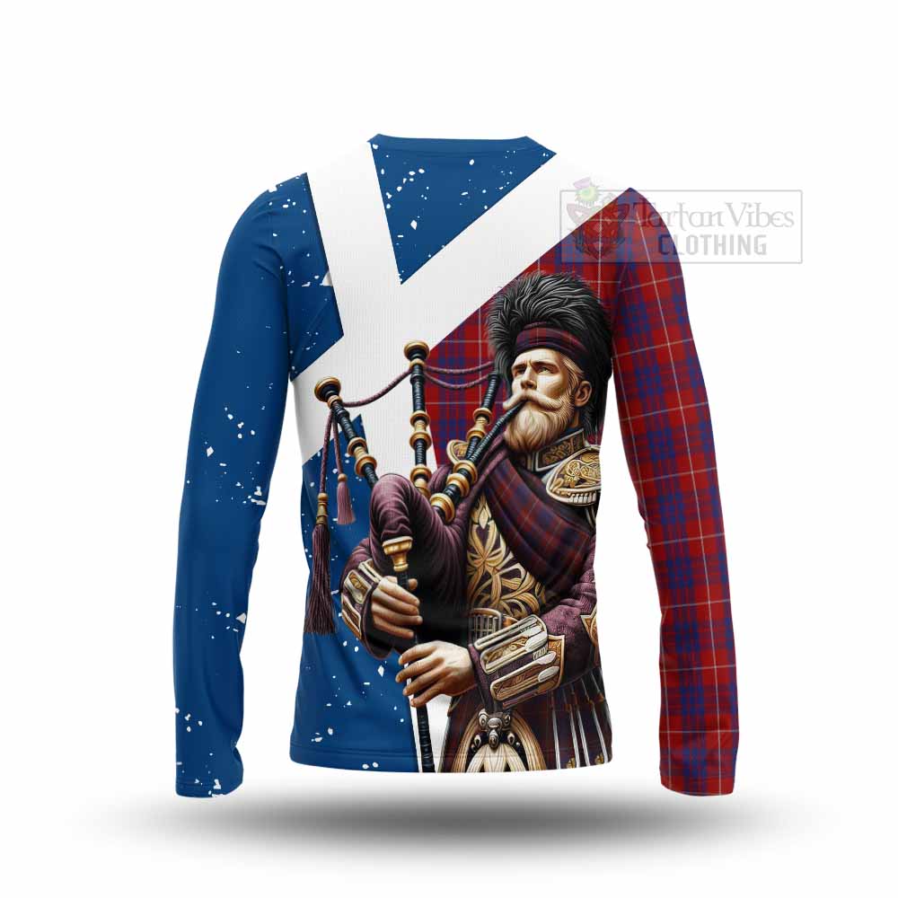 Tartan Vibes Clothing Hamilton Tartan Long Sleeve T-Shirt with Family Crest Scottish Bagpiper Vibes