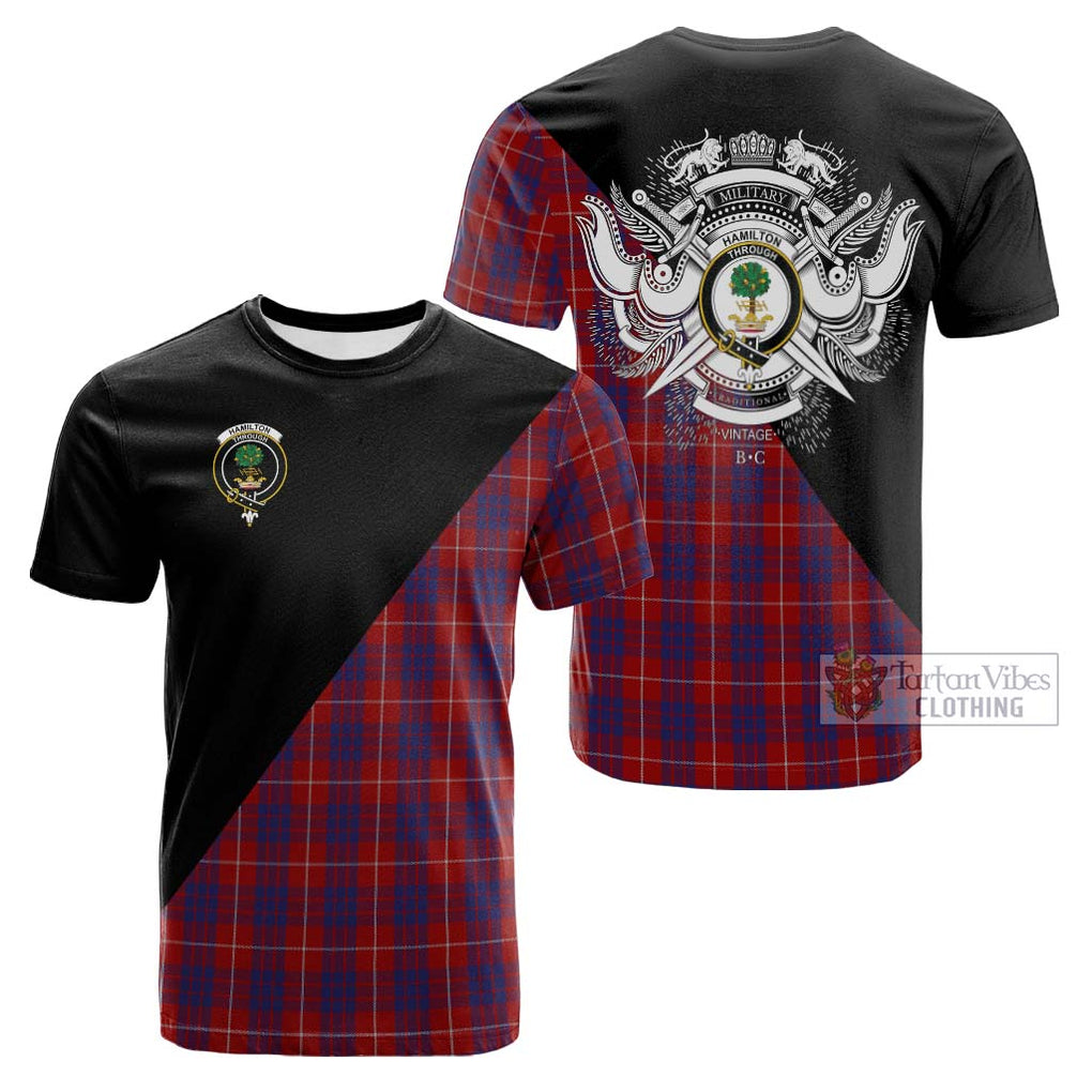 Tartan Vibes Clothing Hamilton Tartan Cotton T-shirt with Family Crest and Military Logo Style