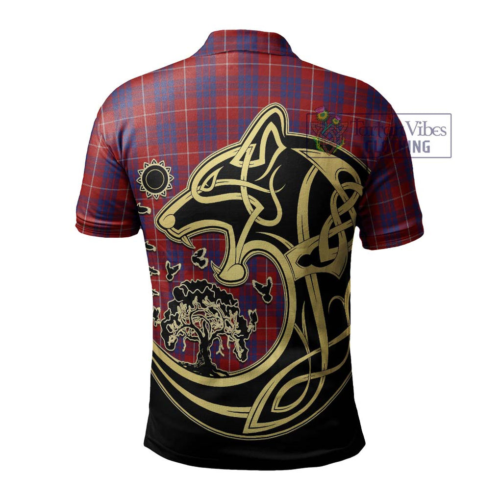 Hamilton Tartan Polo Shirt with Family Crest Celtic Wolf Style - Tartanvibesclothing Shop