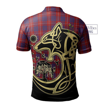 Hamilton Tartan Polo Shirt with Family Crest Celtic Wolf Style