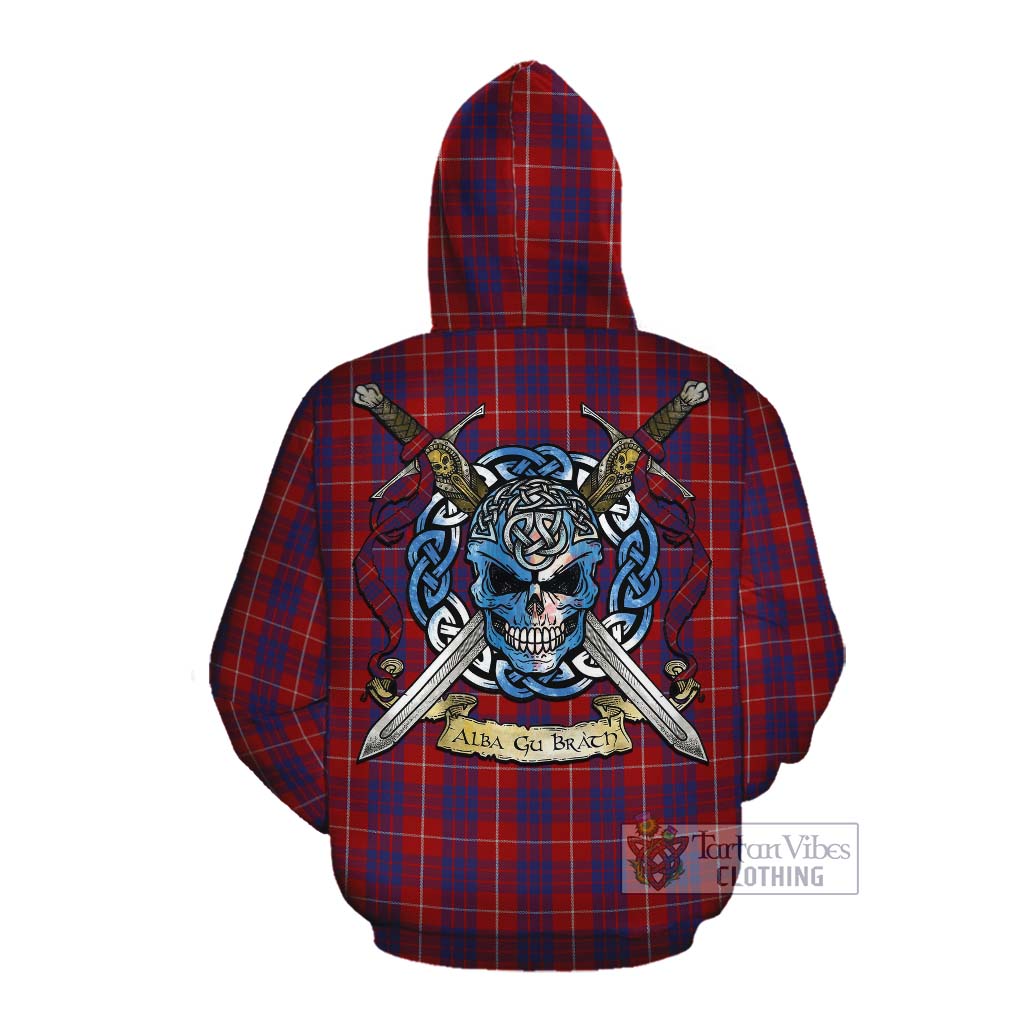 Tartan Vibes Clothing Hamilton Tartan Cotton Hoodie with Family Crest Celtic Skull Style