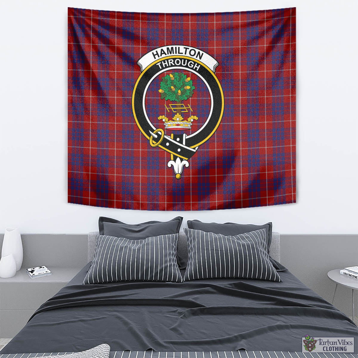 Tartan Vibes Clothing Hamilton Tartan Tapestry Wall Hanging and Home Decor for Room with Family Crest