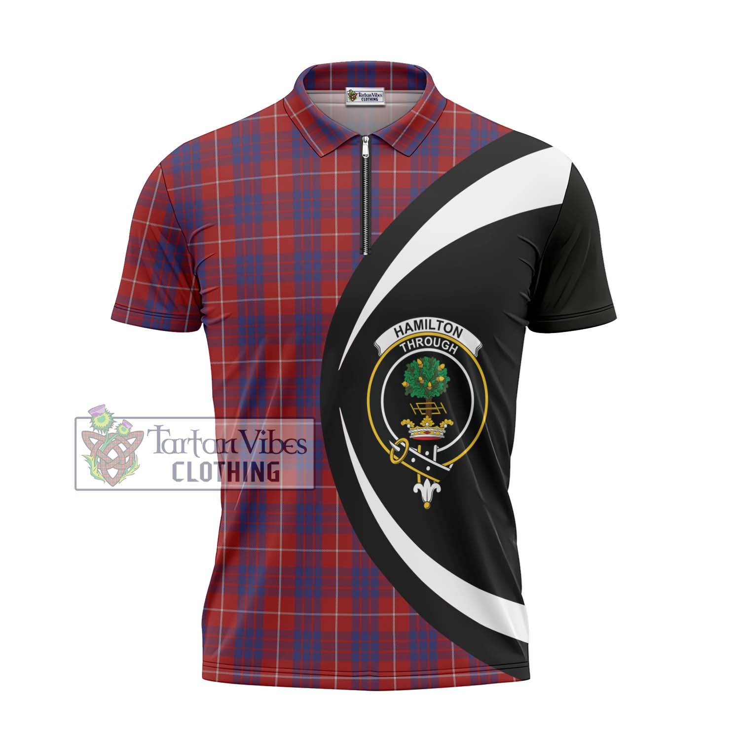 Tartan Vibes Clothing Hamilton Tartan Zipper Polo Shirt with Family Crest Circle Style