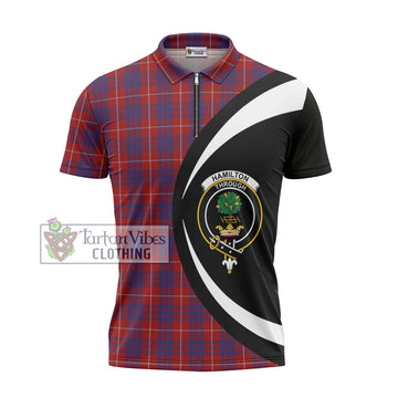 Hamilton Tartan Zipper Polo Shirt with Family Crest Circle Style