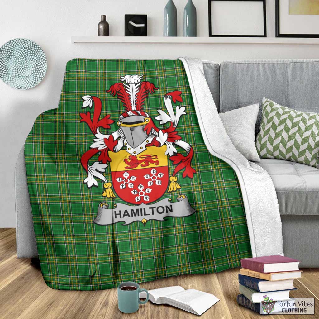 Tartan Vibes Clothing Hamilton Irish Clan Tartan Blanket with Coat of Arms