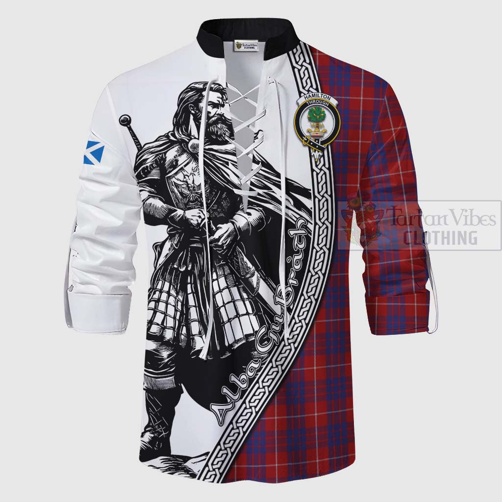 Tartan Vibes Clothing Hamilton Tartan Clan Crest Ghillie Kilt Shirt with Highlander Warrior Celtic Style