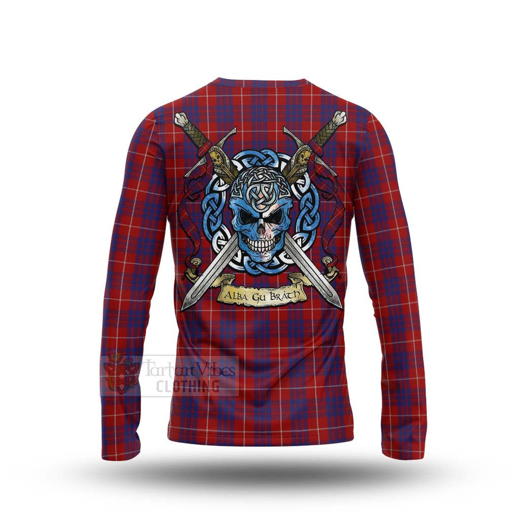 Tartan Vibes Clothing Hamilton Tartan Long Sleeve T-Shirt with Family Crest Celtic Skull Style