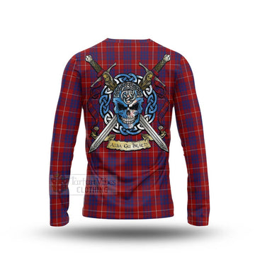 Hamilton Tartan Long Sleeve T-Shirt with Family Crest Celtic Skull Style