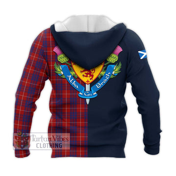 Hamilton Tartan Knitted Hoodie Alba with Scottish Lion Royal Arm Half Style