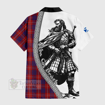 Hamilton Tartan Clan Crest Short Sleeve Button Shirt with Highlander Warrior Celtic Style