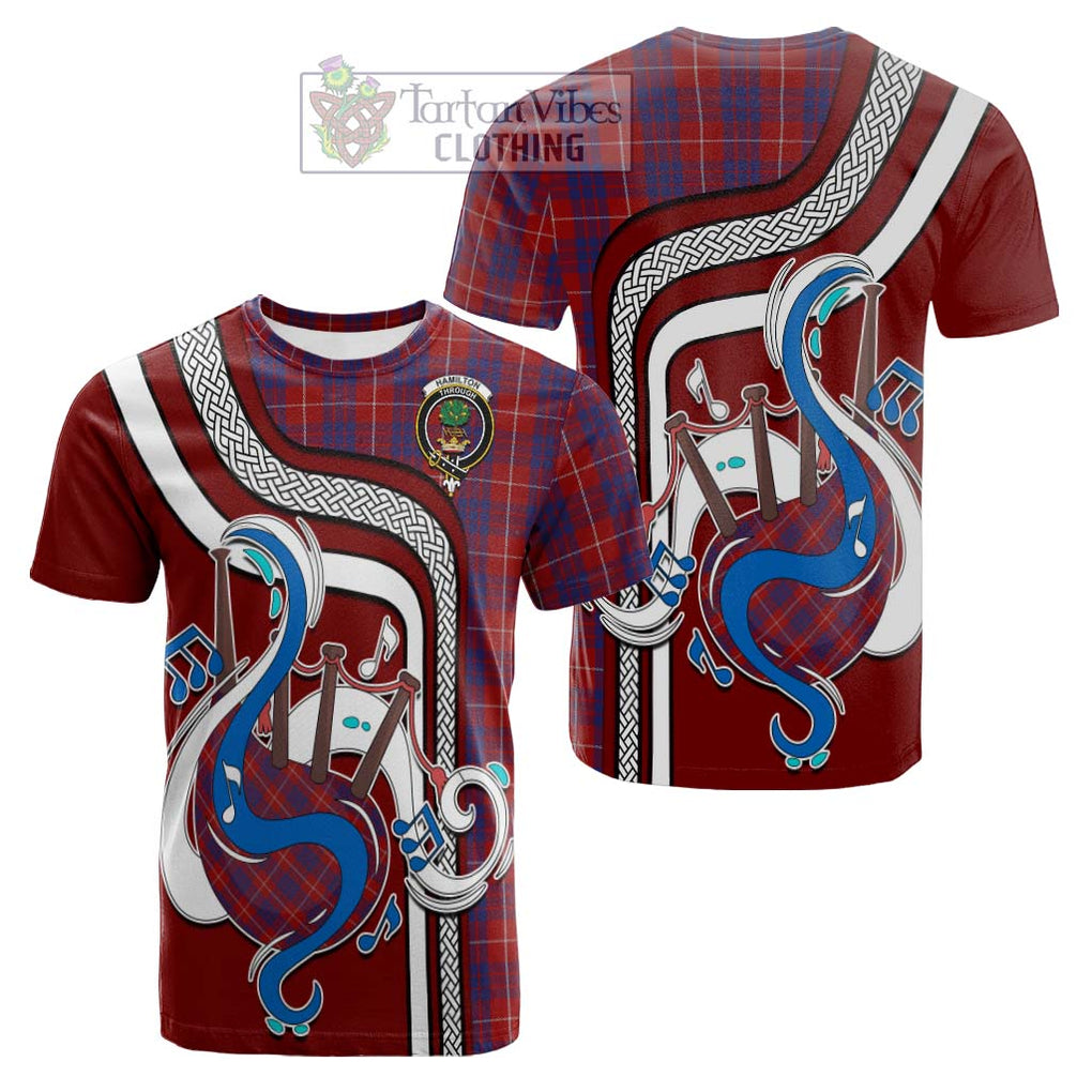 Tartan Vibes Clothing Hamilton Tartan Cotton T-shirt with Epic Bagpipe Style