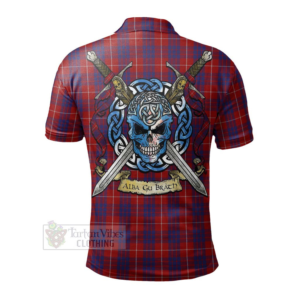 Tartan Vibes Clothing Hamilton Tartan Polo Shirt with Family Crest Celtic Skull Style