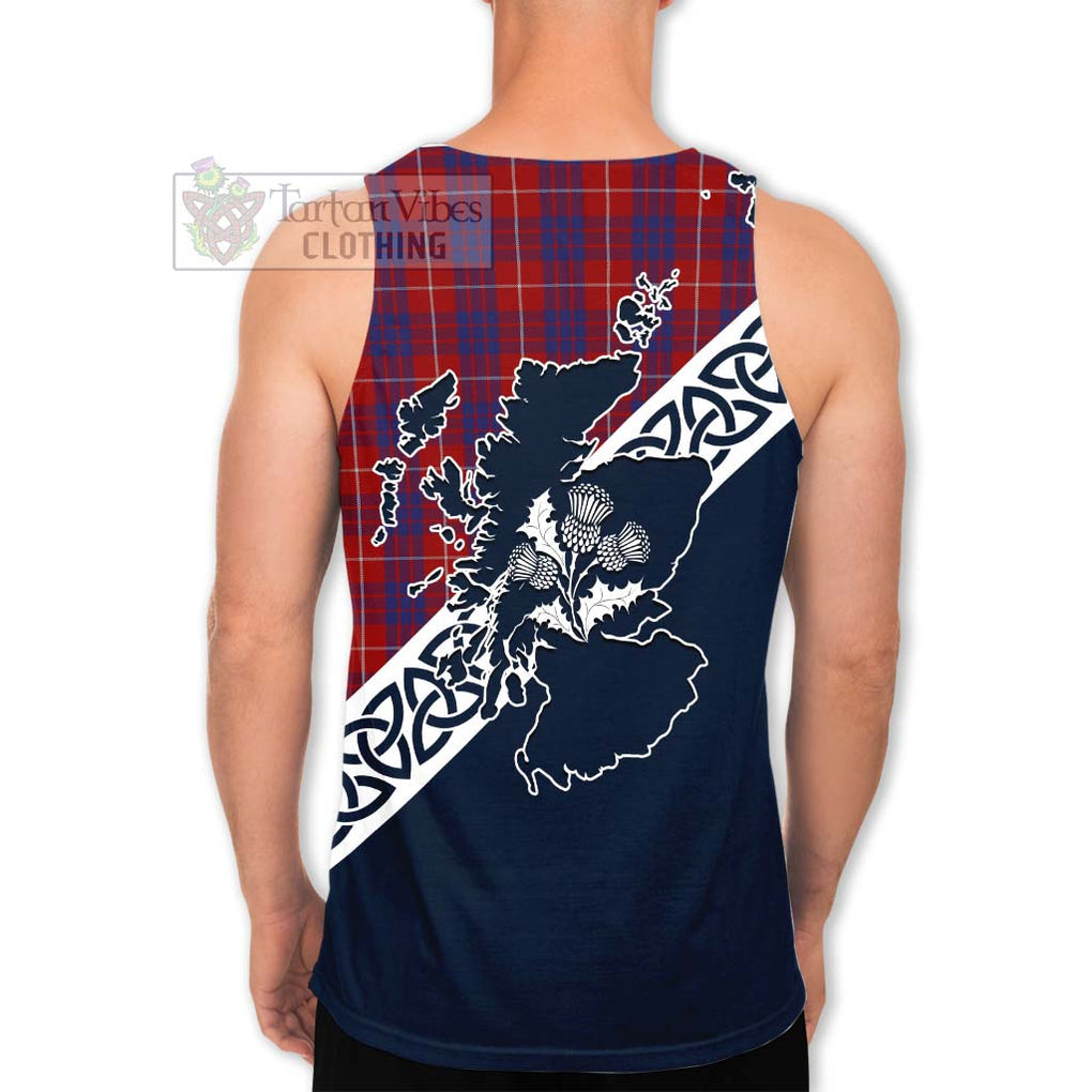 Tartan Vibes Clothing Hamilton Tartan Men's Tank Top Featuring Thistle and Scotland Map