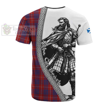 Hamilton Tartan Clan Crest Cotton T-shirt with Highlander Warrior Celtic Style