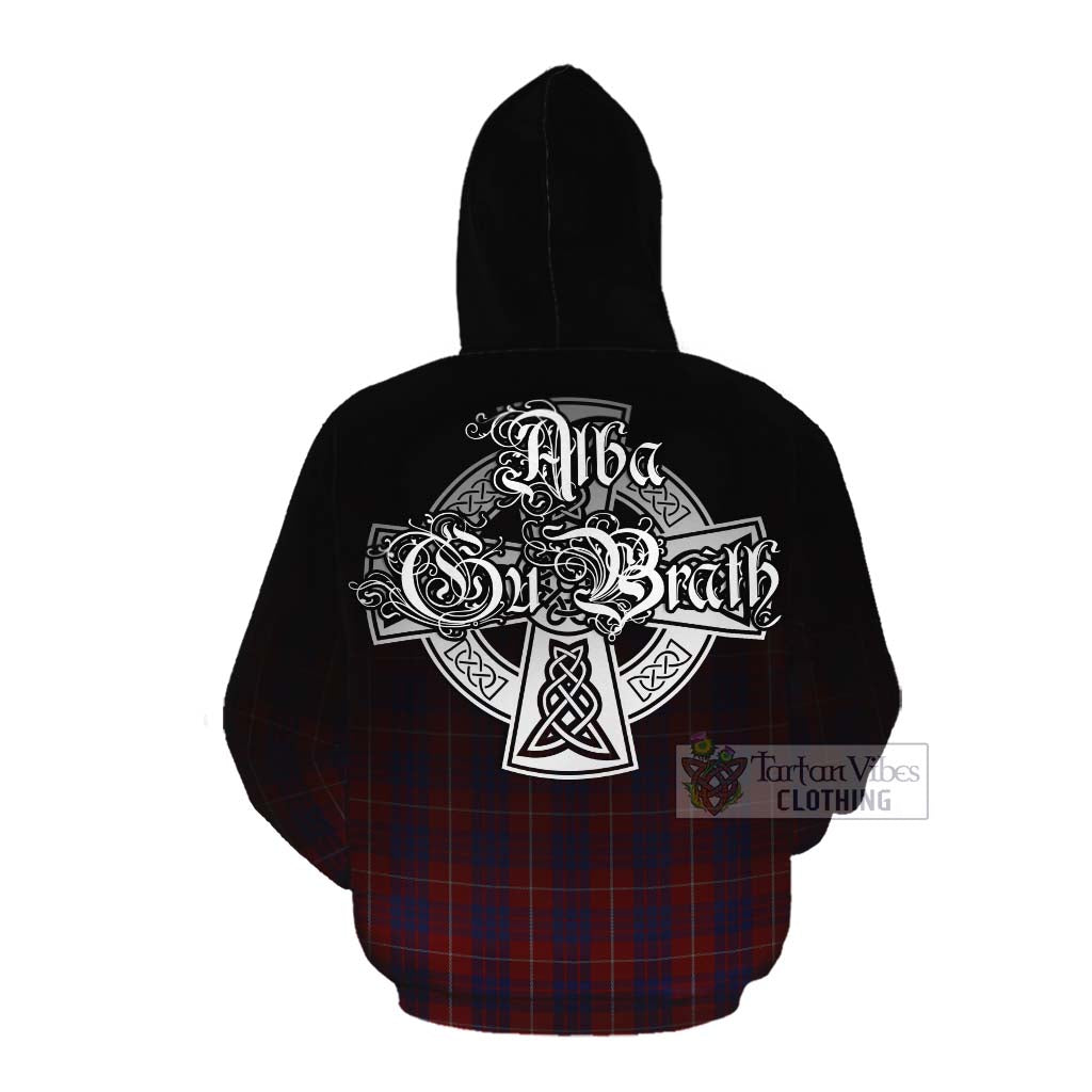 Tartan Vibes Clothing Hamilton Tartan Cotton Hoodie Featuring Alba Gu Brath Family Crest Celtic Inspired