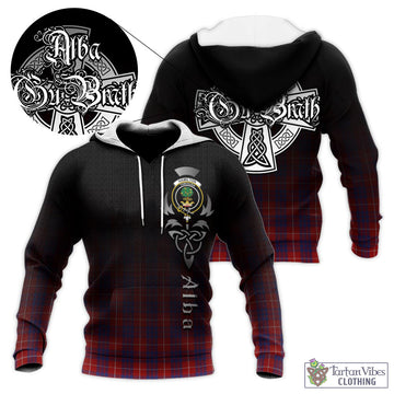 Hamilton Tartan Knitted Hoodie Featuring Alba Gu Brath Family Crest Celtic Inspired