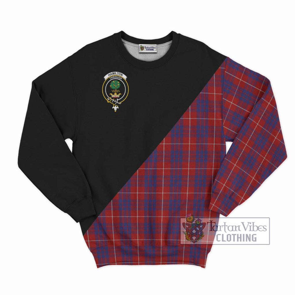 Hamilton Tartan Sweatshirt with Family Crest and Military Logo Style - Tartanvibesclothing Shop