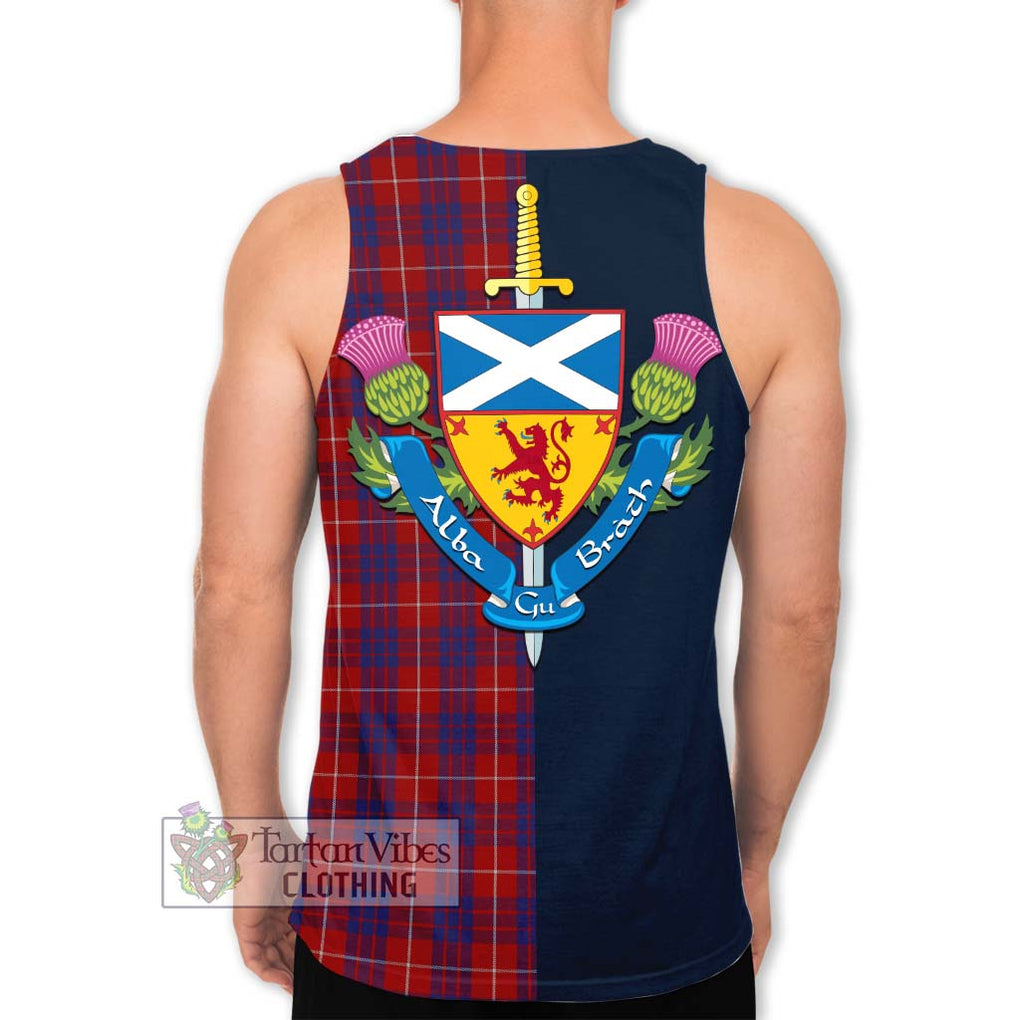 Tartan Vibes Clothing Hamilton Tartan Men's Tank Top with Scottish Lion Royal Arm Half Style