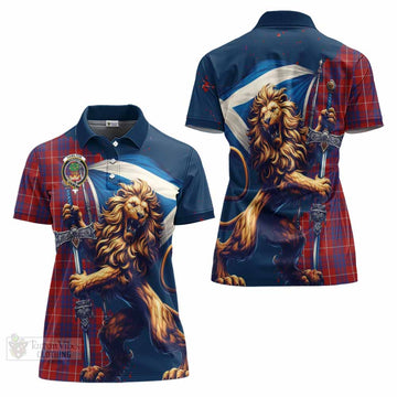 Hamilton Tartan Family Crest Women's Polo Shirt with Scottish Majestic Lion