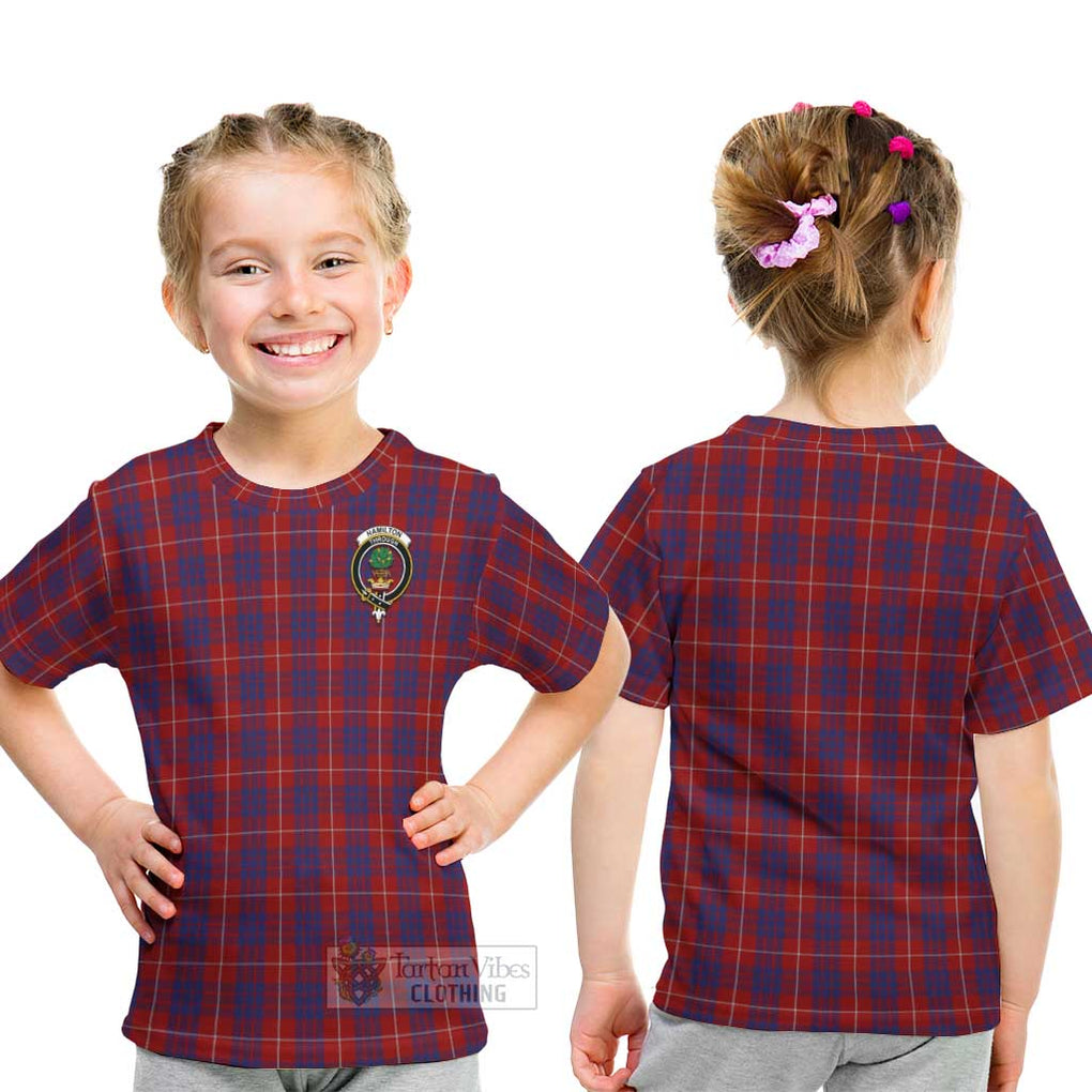 Hamilton Tartan Kid T-Shirt with Family Crest - Tartanvibesclothing Shop