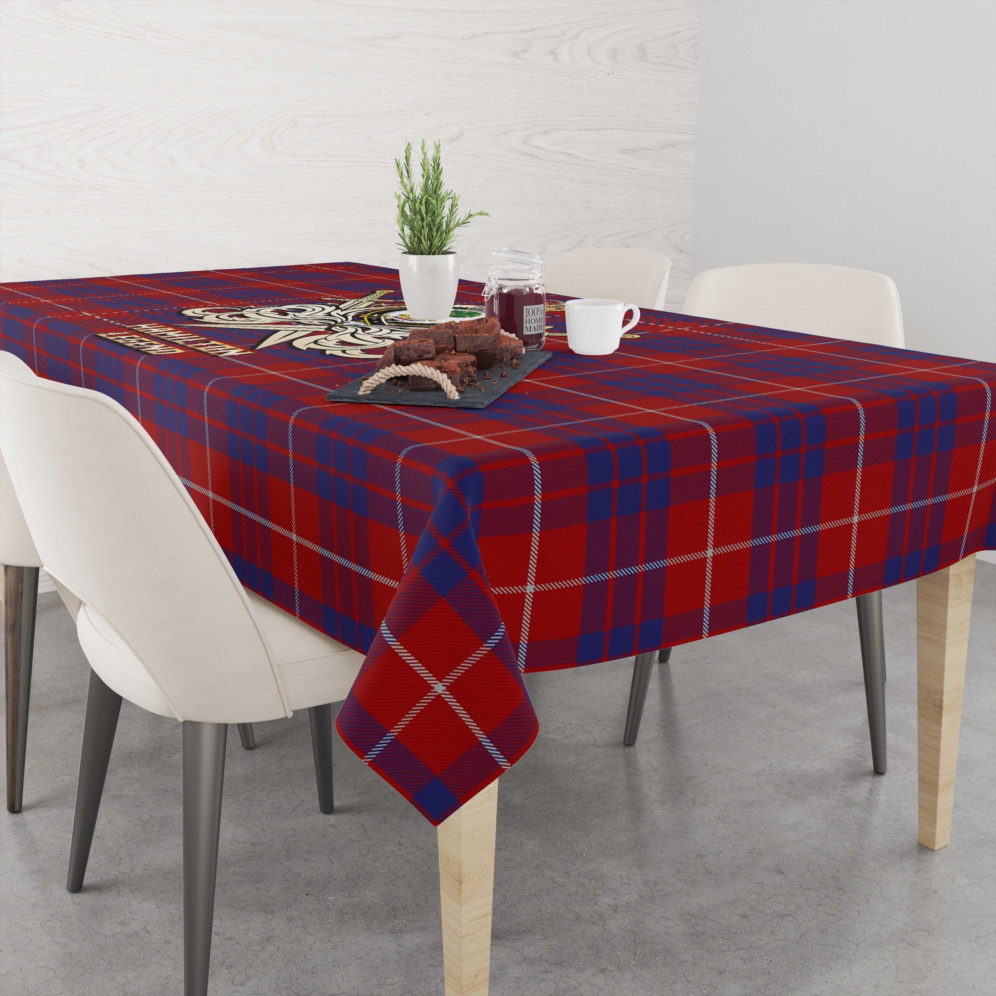 Tartan Vibes Clothing Hamilton Tartan Tablecloth with Clan Crest and the Golden Sword of Courageous Legacy