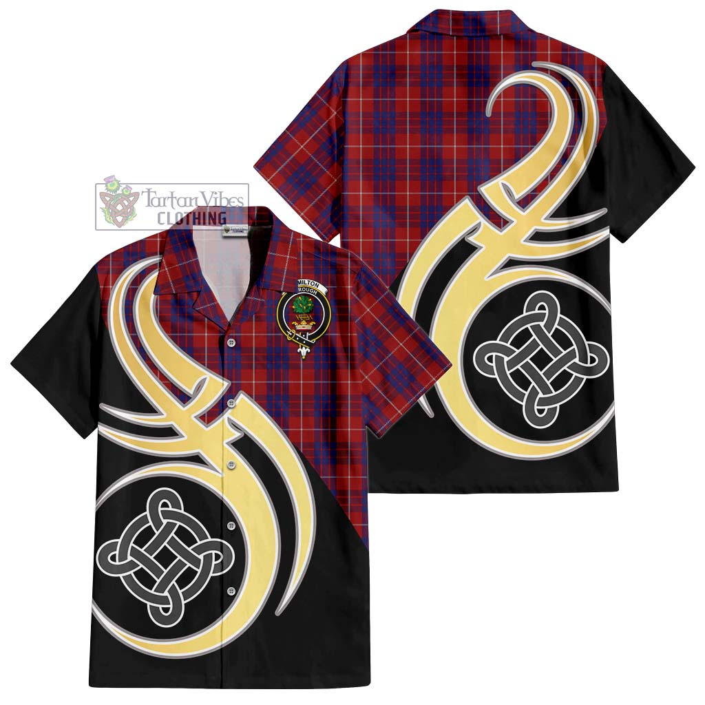 Hamilton Tartan Short Sleeve Button Shirt with Family Crest and Celtic Symbol Style - Tartan Vibes Clothing