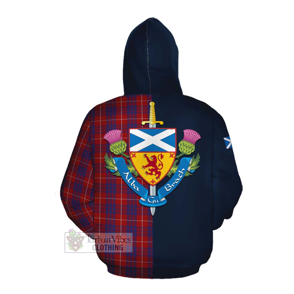 Tartan Vibes Clothing Hamilton Tartan Cotton Hoodie Alba with Scottish Lion Royal Arm Half Style